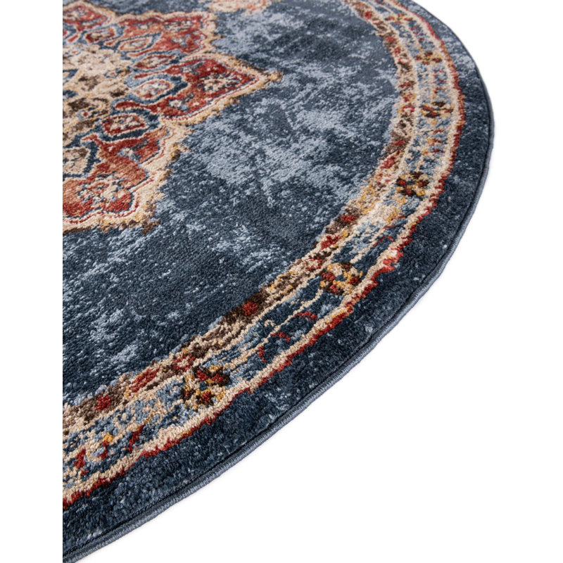 Tapis bleu marine d'inspiration persane Lieveke, Rond 5 pi