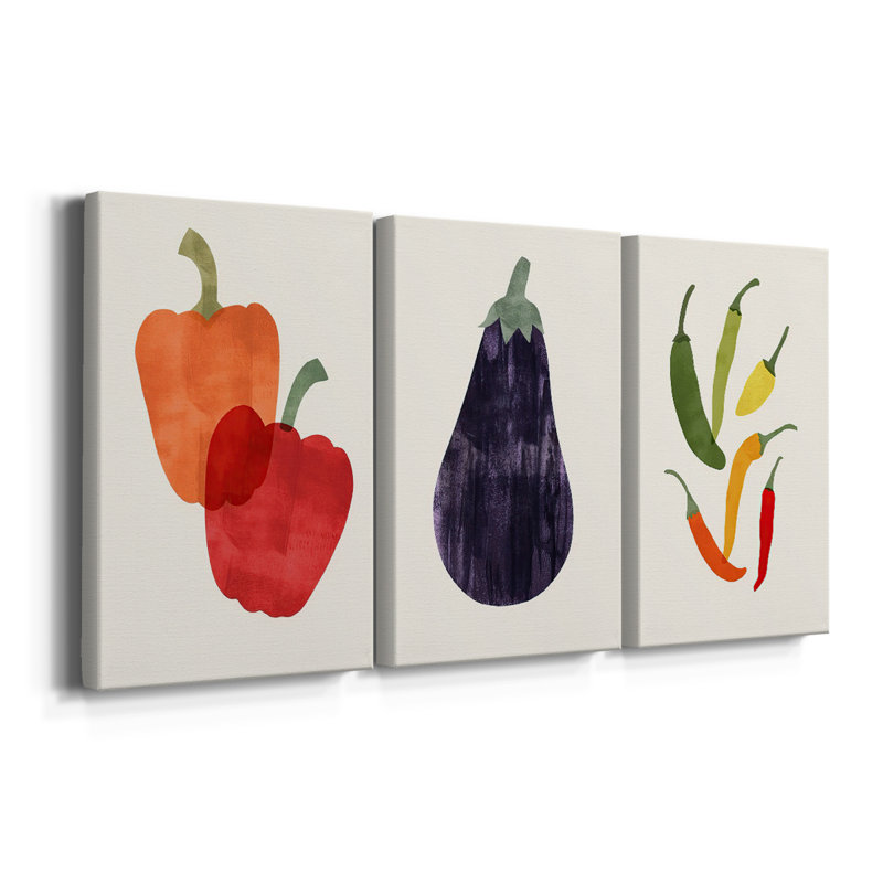Organic Veg VII - Toile tendue sur mesure avec châssis - 3 pièces, H 12 po x l 24 po