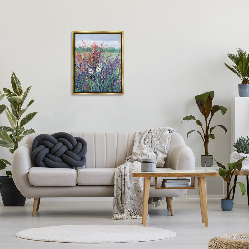 «Spring Meadow Florals Floater Frame» par Tim Ottoole sur toile, H 31 po x l 25 po, Cadre flottant métallique doré
