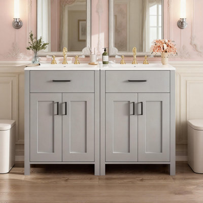 Modern 48-Inch Bathroom Vanity With Ceramic Sink, Soft-Close Doors, Flip Drawer, And Double-Layer Door Shelves, Elegant Storage Solution