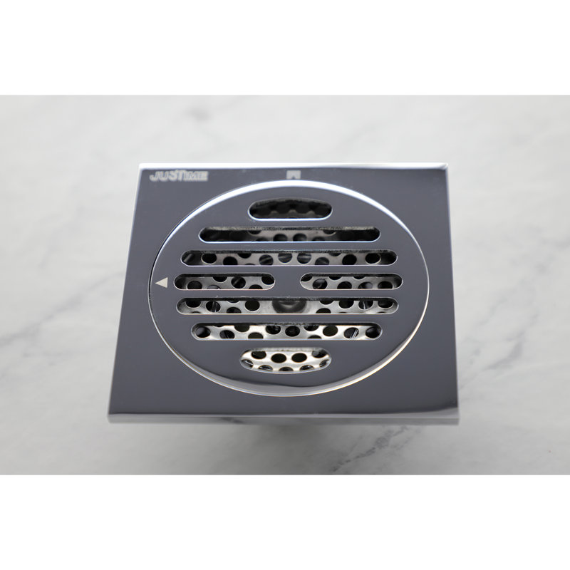 Kingston Brass Watercourse 4-Inch Square Grid Shower Drain with Hair Catcher, Polished Chrome