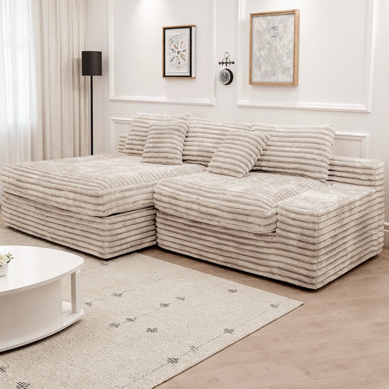 Canapé modulaire en forme de L de Boneless, Beige Corduroy, Left Hand Facing