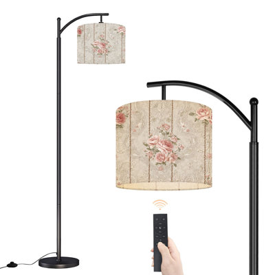 Lampe sur pied à arc avec abat-jour réglable Roses, damas floral, rétro, dentelle sur pied, pastel, lampe sur pied, 3 couleurs, intensité variable, haut, poteau avec interrupteur au pied pour la chambre à coucher