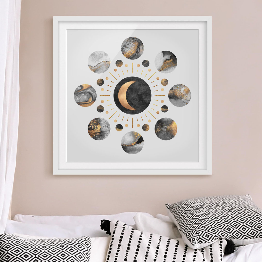 Gerahmter Grafikdruck Moon Phases Abstract Gold