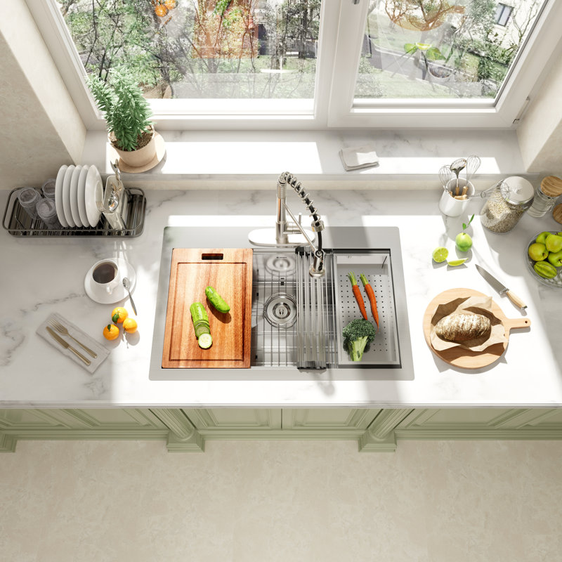 Évier de cuisine à simple cuve en acier inoxydable encastrable 33 po L x 22 po avec 1 trou de robinet