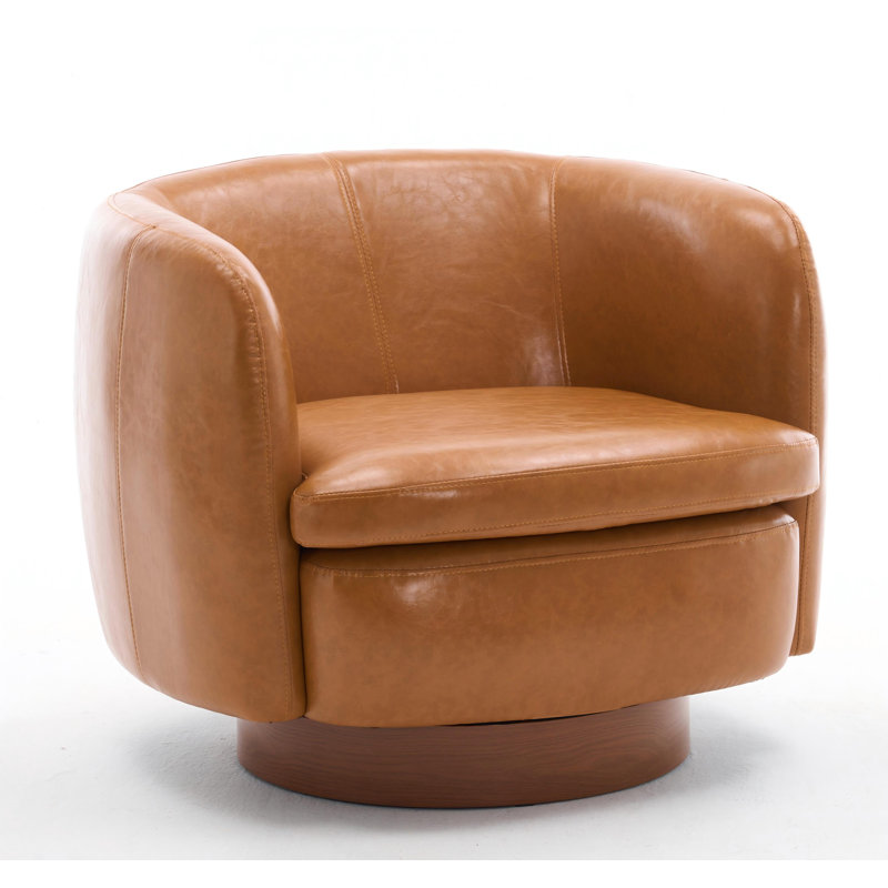 35" Wide Modern Swivel Faux Leather Upholstered Barrel Chair(Set Of 4), Brown