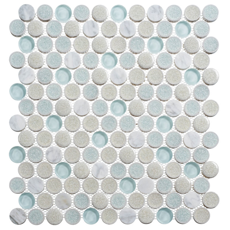 Polka 1" Glass, Ceramic & Natural Stone Penny Round Mosaic Tile, Retro