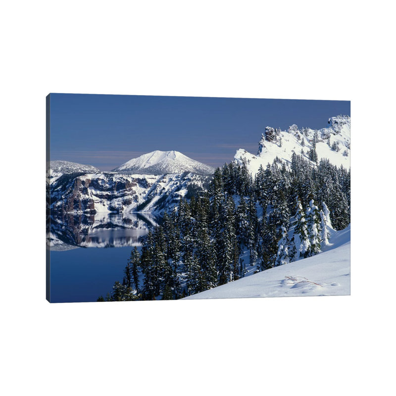Oregon, Crater Lake National Park. Winter Snow Accumulates at Crater Lake 1 Piece Wrapped Canvas Wall Art