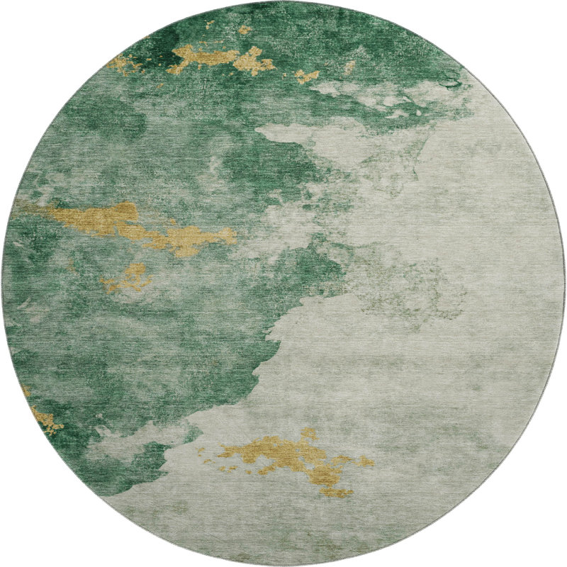 Premium Machine Washable Mayfield AMF2108 Abstract Rug, Emerald, 8' Round