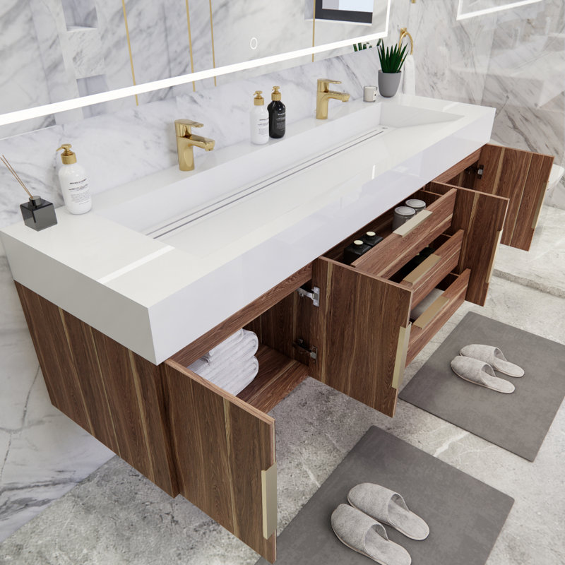 Glasgow 72'' Double Bathroom Vanity with Acrylic Top, Dark White Oak