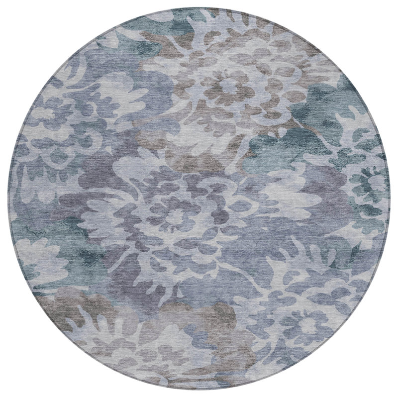 Machine Washable Indoor/Outdoor Xhevrie Blue Rug, Round 8'