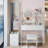 Full Body Mirror Cabinet + Round Mirror LED Vanity Table + Cushioned Stool, 17" diameter LED Mirror, Touch Control, 3-color, Brightness adjustable, Large Desktop, Multi-layer High Capacity Storage