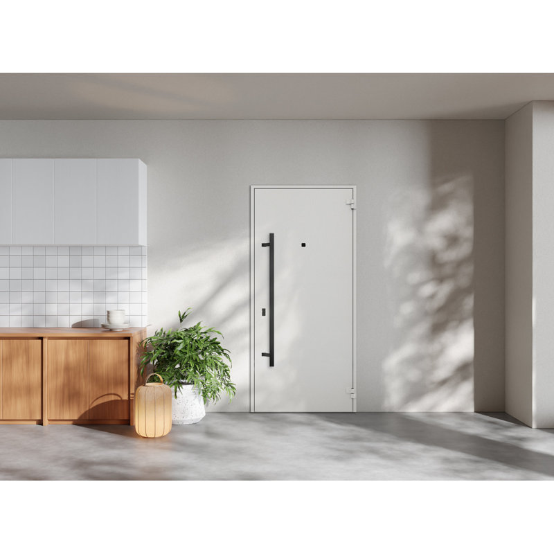 Porte avant en acier pré-suspendue à l'avant / deux 6078 émail noir / entrée en métal peint à la moderne l 36 po x H 80 po à gauche