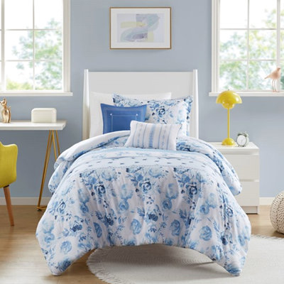 Édredon double / grand en microfibre, décoration à rayures florales, 2 taies décoratives, coussins décoratifs, magnifique imprimé de literie, bourre,