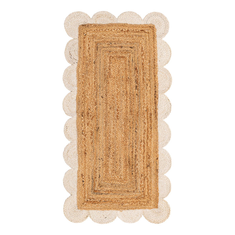Tapis uni en jute tressé festonné, Tapis de couloir 2 pi x 4 pi 1 po