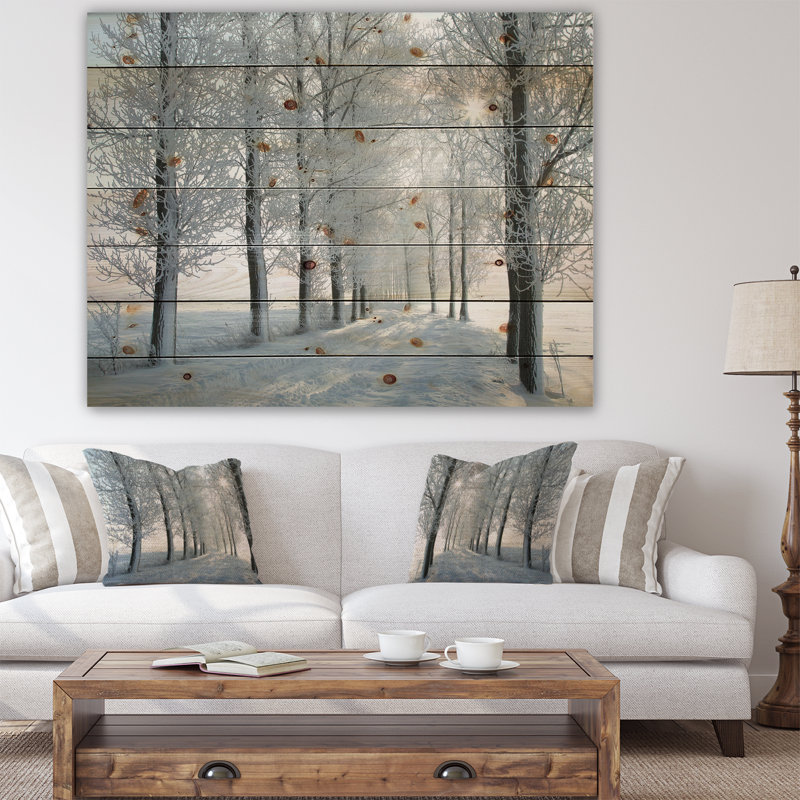 «Winter Trees Backlit» par Morning Sun - peinture sur bois sans cadre, H 24 po x l 36 po x P 1 po