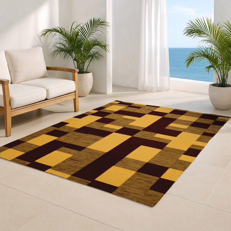 Tapis d'intérieur et d'extérieur à carreaux brun, Rectangulaire 2 pi x 3 pi