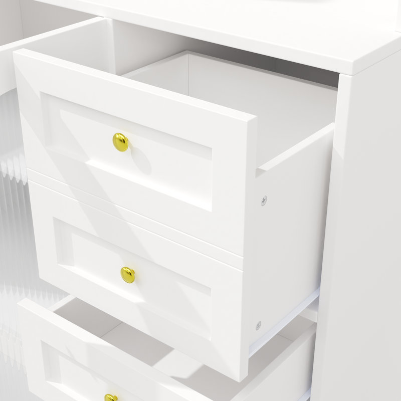 Kitchen Cabinet With Led, 4 Doors And 3 Drawers, White
