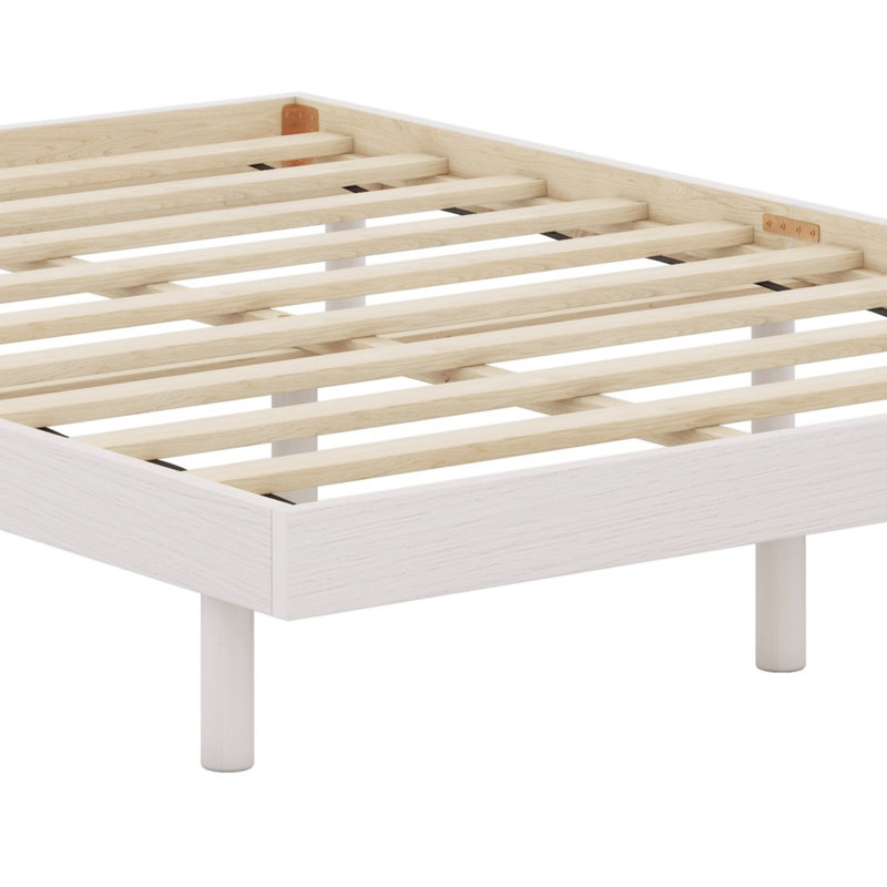 Modern Design Floating Platform Bed Frame, White Washed, Full