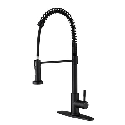 Pull Out Spray Kitchen Faucet, Matte Black Stainless Steel, 360 Rotatable Nozzle For Optimal Water Access, Corrosion And Rust- Treatment, Single Handle Flow Control Faucet With Pullout Head, Rotating