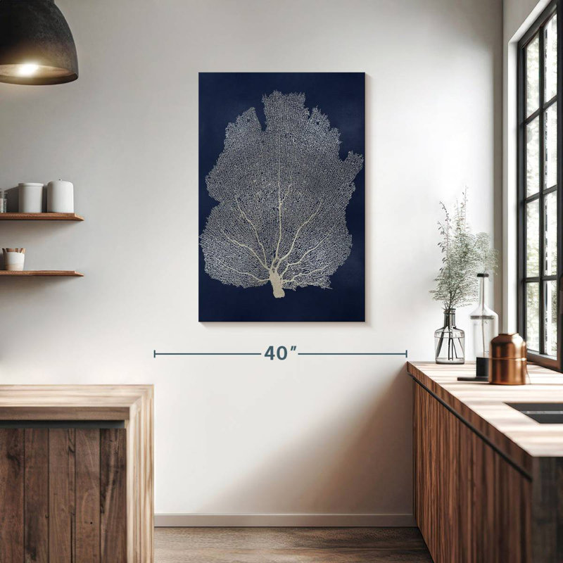 Brampt Sea Fan Silver On Blue I, 39" H x 26" W