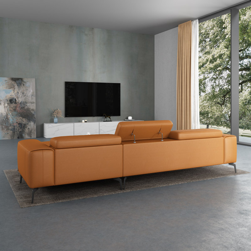 Cavour Sectional, Right Hand Facing, Cognac Genuine Leather