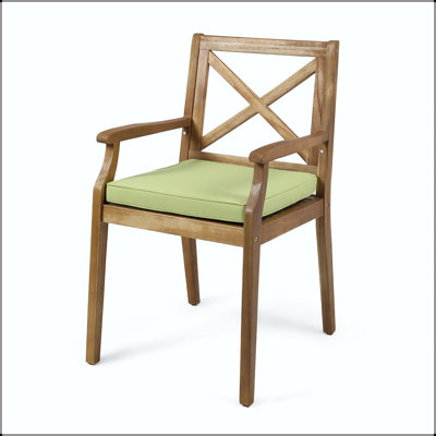 Chaise de salle à manger à accoudoirs en bois avec coussin vert résistant à l'eau (ensemble de 2)