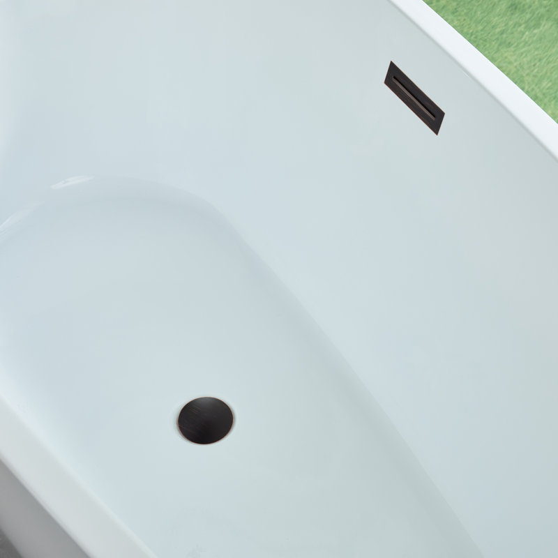 Freestanding Soaking Acrylic Bathtub, White/Oil Rubbed Bronze, 23.2'' H X 29.5'' W X 59'' L