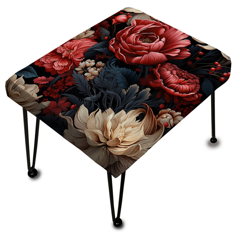 Red Victorian Opulence Floral Pattern - Floral Rectangle Ottoman