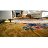 Chinese Knotted Rectangle - Art Deco Yellow Wool 1930s Antique Room Size Rug