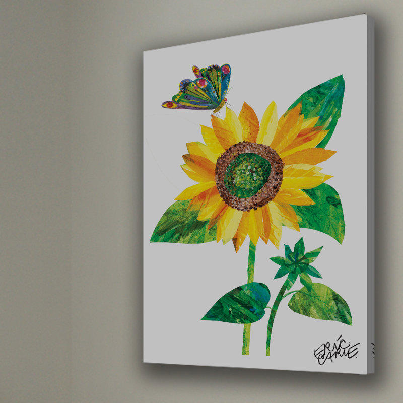 Butterfly and Sunflower - Painting on Canvas, 76cm H x 51cm W