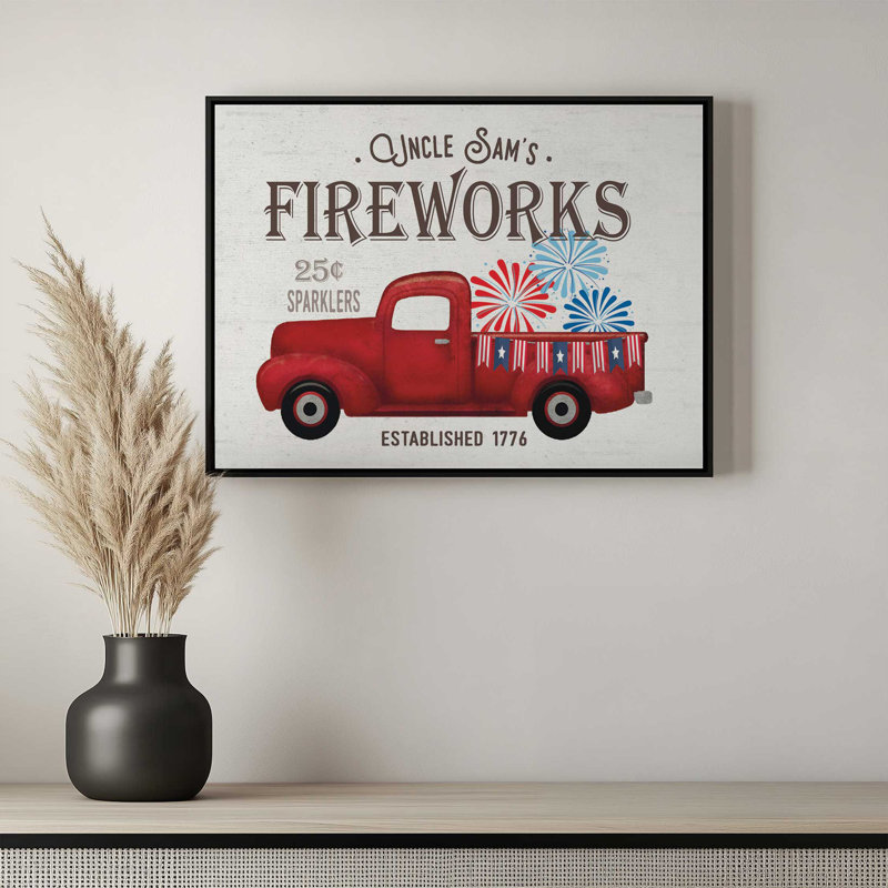 «Uncle Sam's Fireworks - Truck» par Art graphique, Toile avec cadre, L 24 po x H 18 po, Or