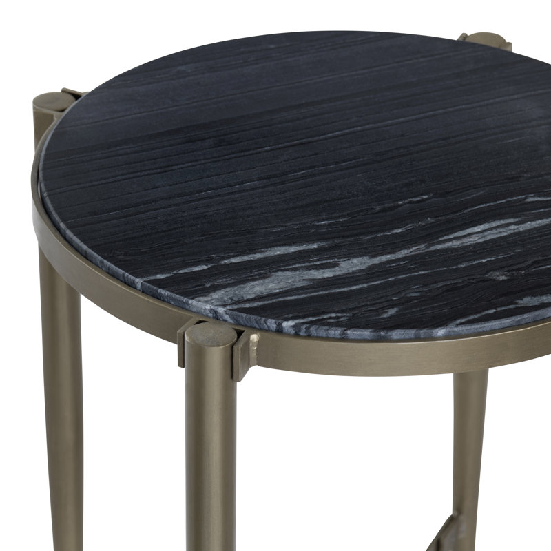 Watchman Black Marble And Metal Round Accent_End Table