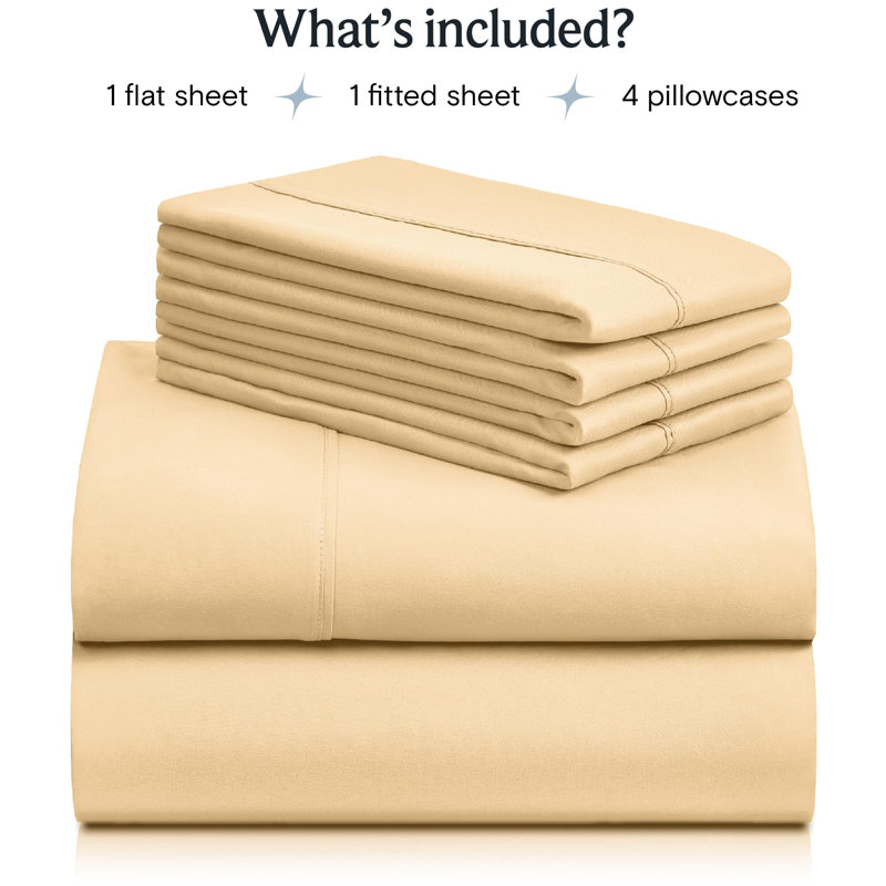 LuxClub 4 PC Lavender Silky Soft Cooling Deep Pocket Performance Sheet Set, Queen Sheet Set with 4 Pillowcases, Butter