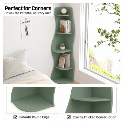 Étagère d'angle à 5 niveaux en forme de S, présentoir incurvé moderne autoportant, support de plante d'angle peu encombrant pour salon, chambre à coucher, salle de bain, bureau à domicile