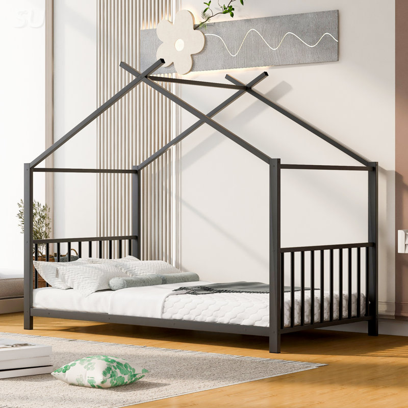 Lit plateforme moderne en métal, cadre de lit moderne pour chambre d'amis, Black