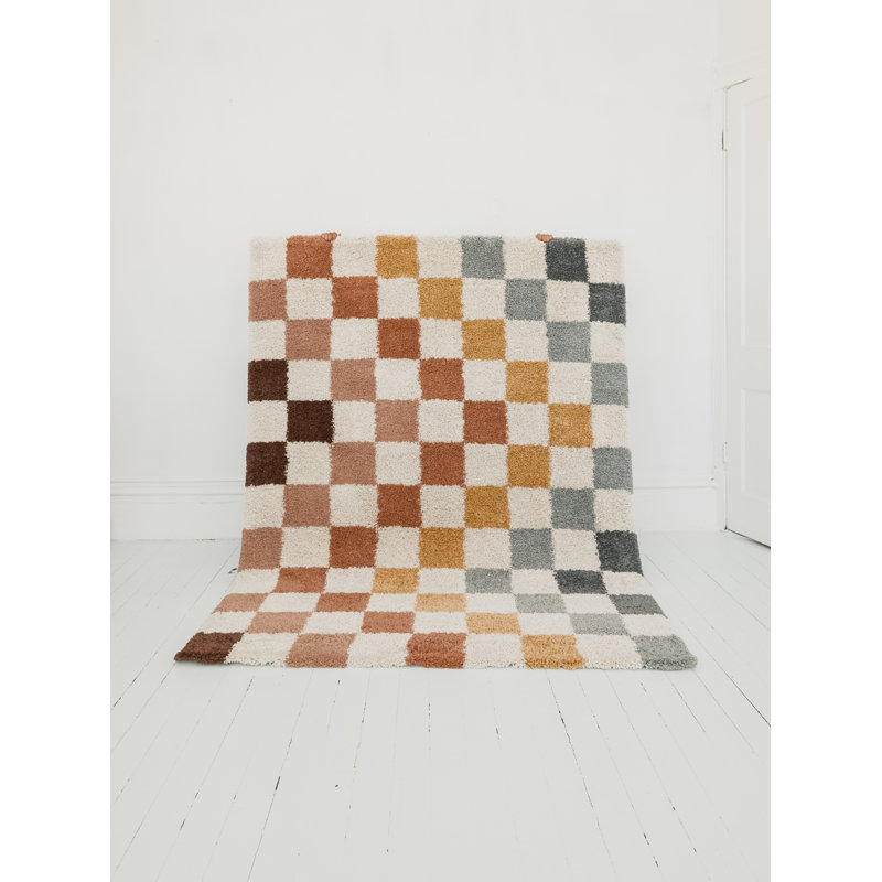 Machine Woven Shaggy Chequered Multico Area Rug, Rectangle 120 x 170 cm