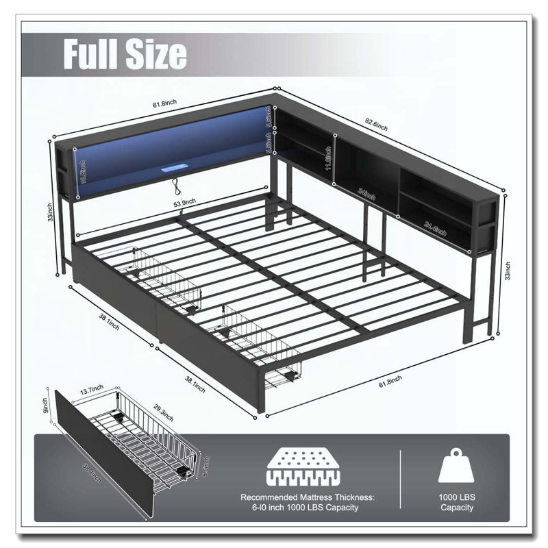 Full Corner Daybed, Black, Full/Double 