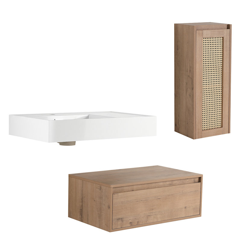 Meuble-lavabo mural de 30 pouces avec lavabo en résine et armoire latérale, tiroir à fermeture en douceur (KD-Packing), armoire combinée 09430IMO-30L-SC00512IMO