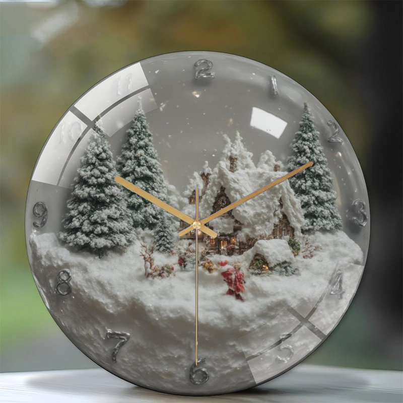 Horloge murale 12 po Snow-Globe-Horloge-Avec-Hiver-Village
