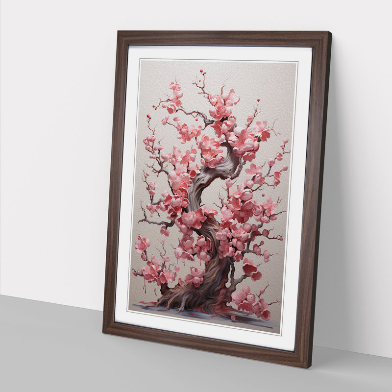Cherry Blossom Tree Dadaism - Single Picture Frame Print on Wood, 34cm H x 25cm W x 2cm D, Walnut Framed