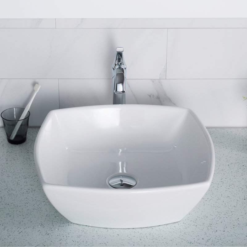 Lavabo de salle de bain carré en porcelaine blanche fine Ceramics