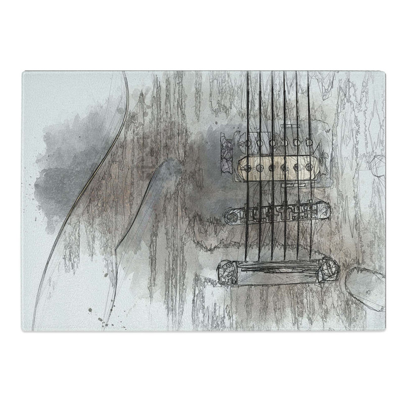 Tempered Glass Strings of the Electric Guitar Chopping Board, 28.5 cm W x 20 cm L