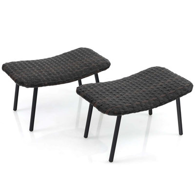 George Oliver Set Of 2 Patio Rattan Ottoman With Padded Quick Dry Foam & Heavy-duty Metal Legs