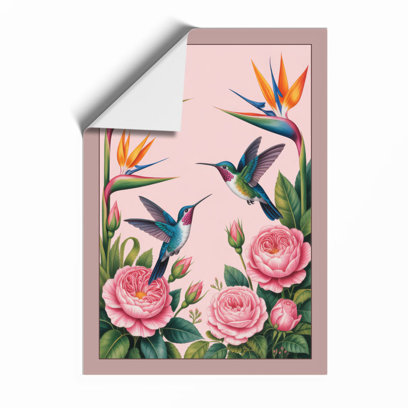 Hummingbirds and Blooms Botanical - Framed Print, A4 - 29.7 x 21.0 cm, Unframed