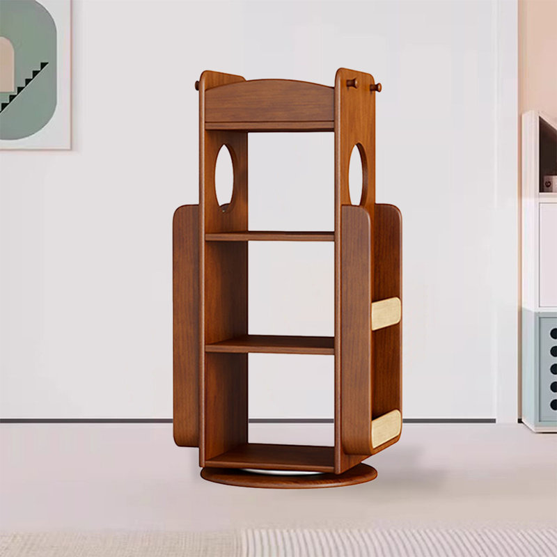 Bibliothèque rotative en bois massif noyer