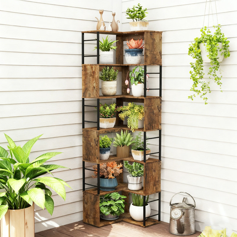 6-Tier Industrial Corner Bookcase