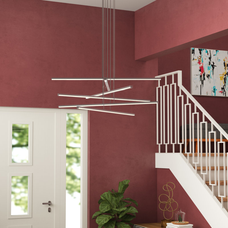 Lustre linéaire moderne à 6 lumières Stix, Aluminium satiné brillant