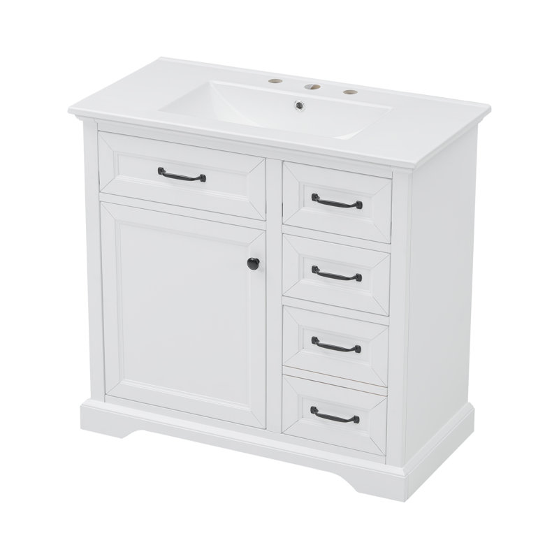 Essey 36'' Bathroom Vanity With Ceramic Sink, White, Black