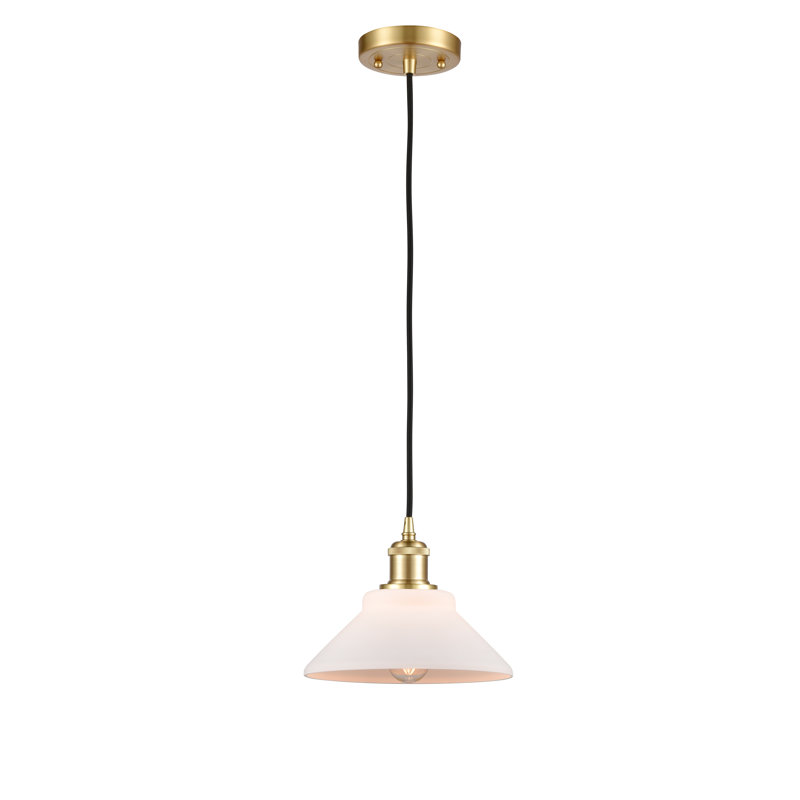 Luminaire suspendu conique à 1 lumière Newton St Loe, Ampoule non incluse, Blanc mat, Or satiné